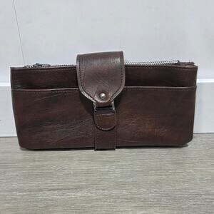 Amity Brown Faux Leather Vintage Clutch Purse
